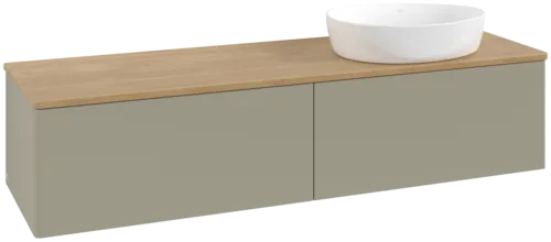 Picture of VILLEROY BOCH Antao Vanity unit, with lighting, 2 pull-out compartments, 1600 x 360 x 500 mm, Front without structure, Stone Grey Matt Lacquer / Honey Oak #L38011HK