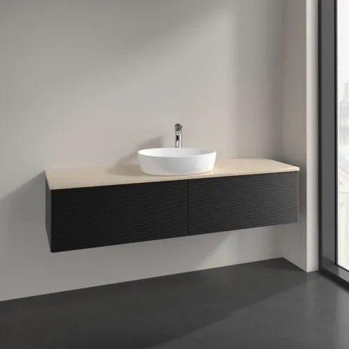 Bild von VILLEROY BOCH Antao Waschbeckenunterschrank, mit Beleuchtung, 2 Auszüge, 1600 x 360 x 500 mm, Front mit Struktur, Black Matt Lacquer / Botticino #L36153PD