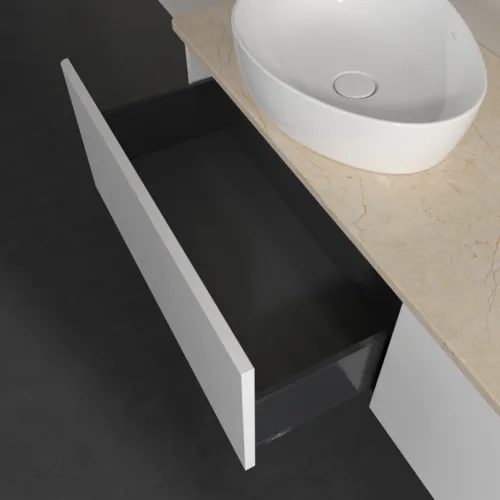 Bild von VILLEROY BOCH Antao Waschbeckenunterschrank, mit Beleuchtung, 2 Auszüge, 1600 x 360 x 500 mm, Front ohne Struktur, White Matt Lacquer / Botticino #L37013MT