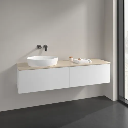 Bild von VILLEROY BOCH Antao Waschbeckenunterschrank, mit Beleuchtung, 2 Auszüge, 1600 x 360 x 500 mm, Front ohne Struktur, White Matt Lacquer / Botticino #L37013MT