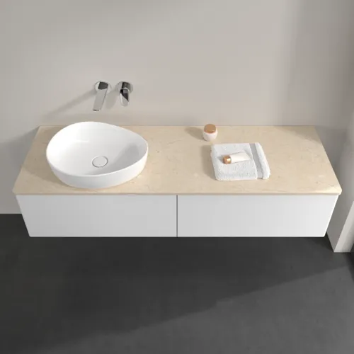 Bild von VILLEROY BOCH Antao Waschbeckenunterschrank, mit Beleuchtung, 2 Auszüge, 1600 x 360 x 500 mm, Front ohne Struktur, White Matt Lacquer / Botticino #L37013MT