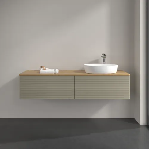Bild von VILLEROY BOCH Antao Waschbeckenunterschrank, mit Beleuchtung, 2 Auszüge, 1600 x 360 x 500 mm, Front mit Struktur, Stone Grey Matt Lacquer / Honey Oak #L38151HK