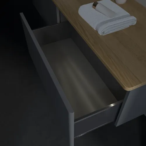 Bild von VILLEROY BOCH Antao Waschbeckenunterschrank, mit Beleuchtung, 2 Auszüge, 1600 x 360 x 500 mm, Front ohne Struktur, Anthracite Matt Lacquer / Honey Oak #L37011GK