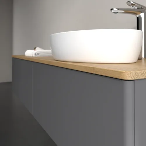Bild von VILLEROY BOCH Antao Waschbeckenunterschrank, mit Beleuchtung, 2 Auszüge, 1600 x 360 x 500 mm, Front ohne Struktur, Anthracite Matt Lacquer / Honey Oak #L38051GK