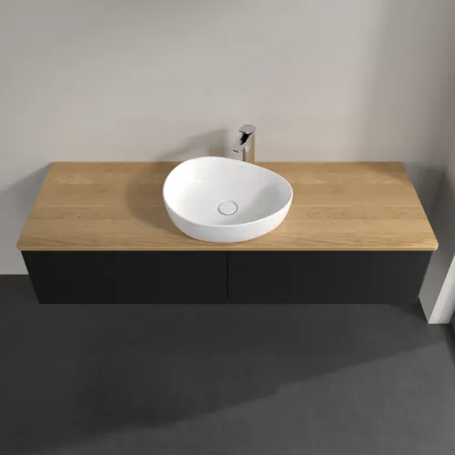 Bild von VILLEROY BOCH Antao Waschbeckenunterschrank, mit Beleuchtung, 2 Auszüge, 1600 x 360 x 500 mm, Front mit Struktur, Black Matt Lacquer / Honey Oak #L36151PD