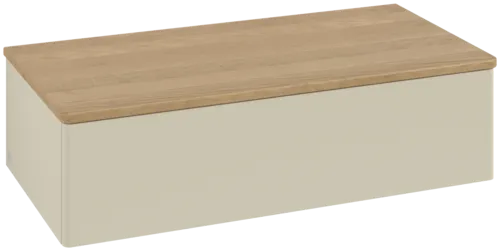 Bild von VILLEROY BOCH Antao Sideboard, mit Beleuchtung, 1 Auszug, 1000 x 268 x 500 mm, Front ohne Struktur, Silk Grey Matt Lacquer / Honey Oak #L40001HJ