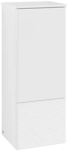Зображення з  VILLEROY BOCH Antao Medium-height cabinet, with lighting, 1 door, 414 x 1039 x 356 mm, Front with grain texture, White Matt Lacquer / White Matt Lacquer #L44100MT