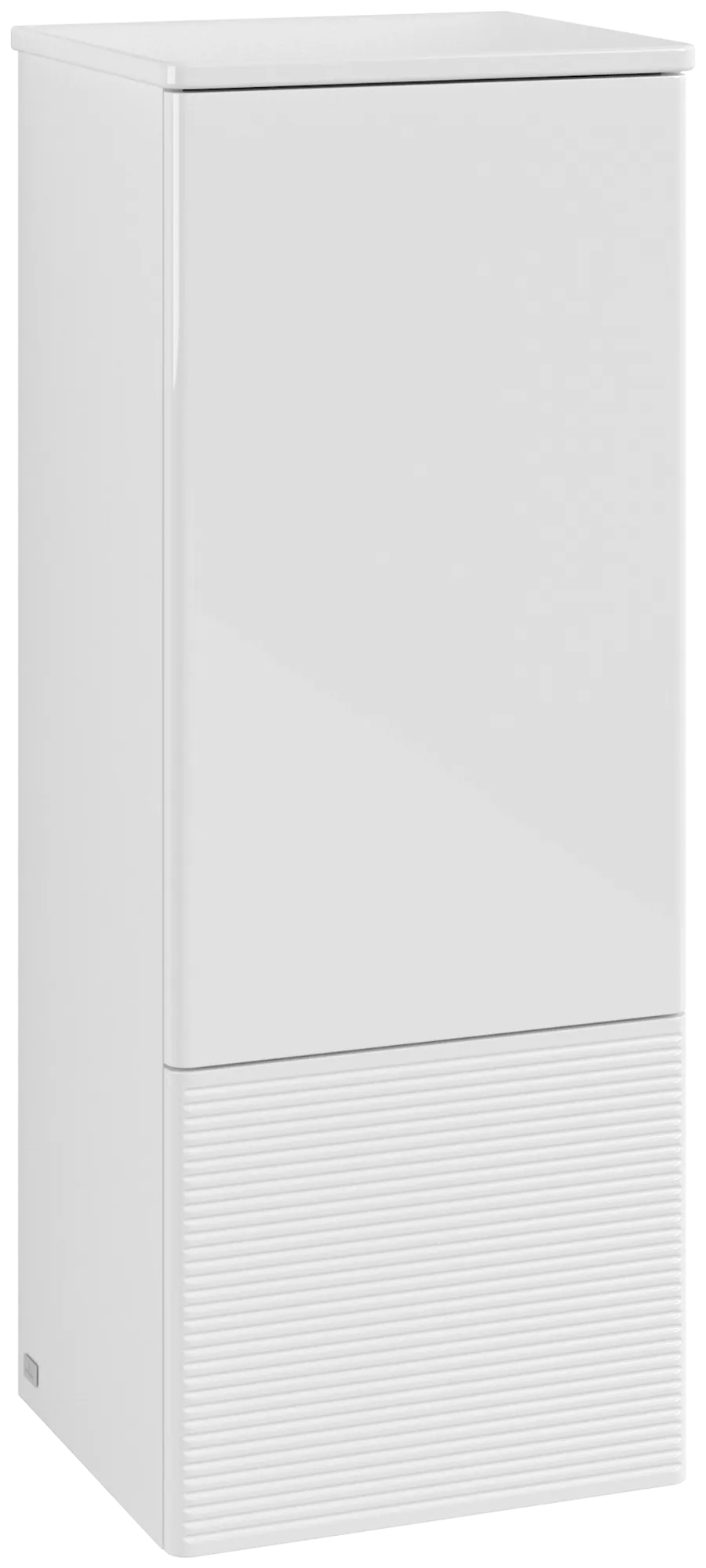 Зображення з  VILLEROY BOCH Antao Medium-height cabinet, 1 door, 414 x 1039 x 356 mm, Front with grain texture, Glossy White Lacquer / Glossy White Lacquer #L43100GF