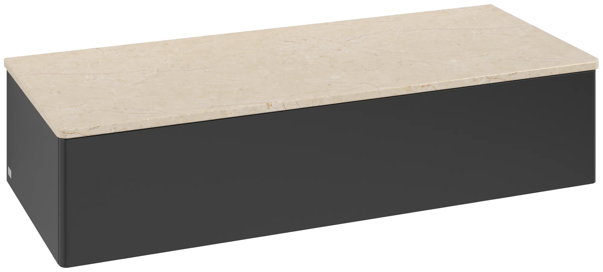 Bild von VILLEROY BOCH Antao Sideboard, mit Beleuchtung, 1 Auszug, 1200 x 268 x 500 mm, Front ohne Struktur, Black Matt Lacquer / Botticino #L41003PD