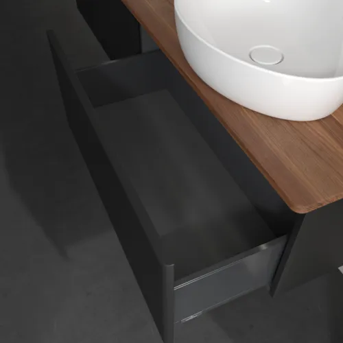 Bild von VILLEROY BOCH Antao Waschbeckenunterschrank, mit Beleuchtung, 2 Auszüge, 1600 x 360 x 500 mm, Front mit Struktur, Black Matt Lacquer / Warm Walnut #L39112PD
