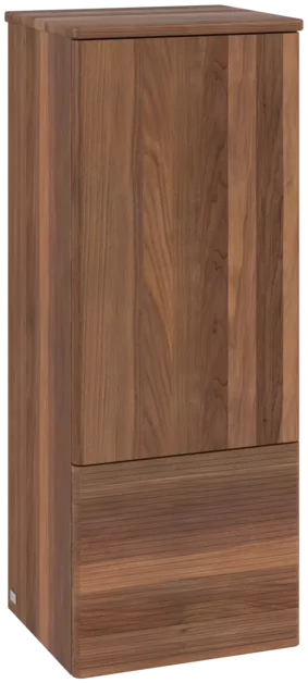 εικόνα του VILLEROY BOCH Antao Medium-height cabinet, with lighting, 1 door, 414 x 1039 x 356 mm, Front with grain texture, Warm Walnut / Warm Walnut #L44100HM