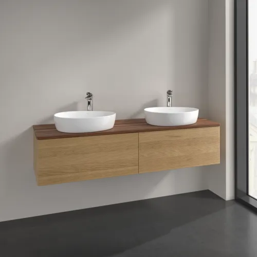 Bild von VILLEROY BOCH Antao Waschbeckenunterschrank, mit Beleuchtung, 2 Auszüge, 1600 x 360 x 500 mm, Front mit Struktur, Honey Oak / Warm Walnut #L39152HN