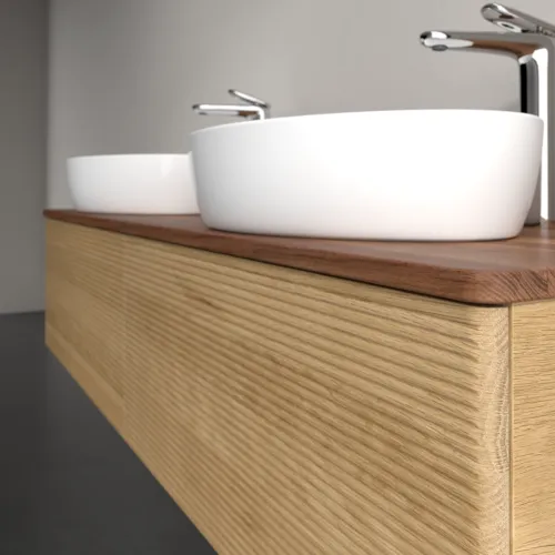 Bild von VILLEROY BOCH Antao Waschbeckenunterschrank, mit Beleuchtung, 2 Auszüge, 1600 x 360 x 500 mm, Front mit Struktur, Honey Oak / Warm Walnut #L39152HN