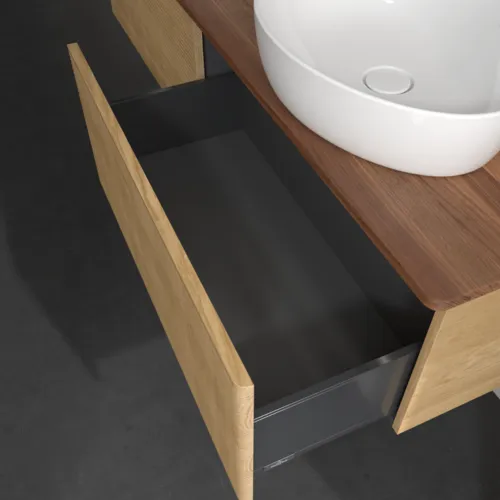 Bild von VILLEROY BOCH Antao Waschbeckenunterschrank, mit Beleuchtung, 2 Auszüge, 1600 x 360 x 500 mm, Front mit Struktur, Honey Oak / Warm Walnut #L39152HN