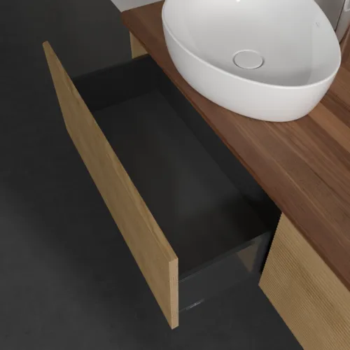 Bild von VILLEROY BOCH Antao Waschbeckenunterschrank, mit Beleuchtung, 2 Auszüge, 1600 x 360 x 500 mm, Front mit Struktur, Honey Oak / Warm Walnut #L39152HN