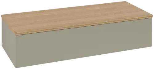 Bild von VILLEROY BOCH Antao Sideboard, mit Beleuchtung, 1 Auszug, 1200 x 268 x 500 mm, Front ohne Struktur, Stone Grey Matt Lacquer / Honey Oak #L41001HK