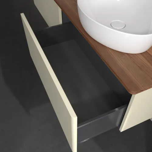 Bild von VILLEROY BOCH Antao Waschbeckenunterschrank, mit Beleuchtung, 2 Auszüge, 1600 x 360 x 500 mm, Front ohne Struktur, Silk Grey Matt Lacquer / Warm Walnut #L39052HJ