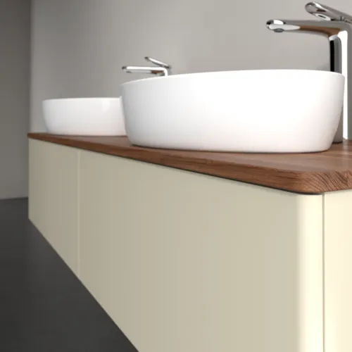 Bild von VILLEROY BOCH Antao Waschbeckenunterschrank, mit Beleuchtung, 2 Auszüge, 1600 x 360 x 500 mm, Front ohne Struktur, Silk Grey Matt Lacquer / Warm Walnut #L39052HJ