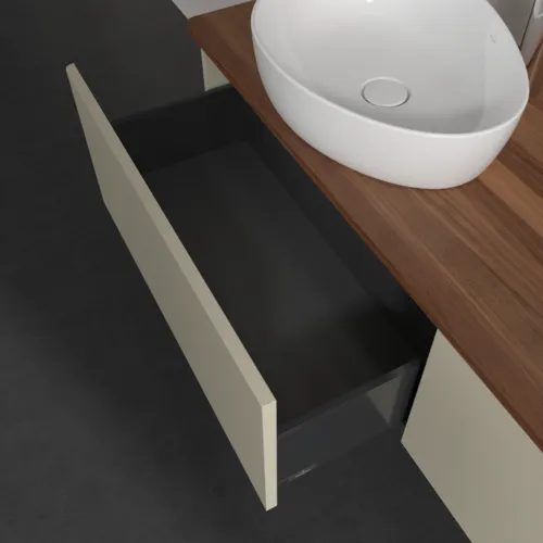 Bild von VILLEROY BOCH Antao Waschbeckenunterschrank, mit Beleuchtung, 2 Auszüge, 1600 x 360 x 500 mm, Front ohne Struktur, Silk Grey Matt Lacquer / Warm Walnut #L39052HJ