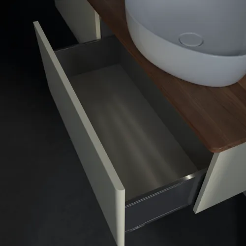 Bild von VILLEROY BOCH Antao Waschbeckenunterschrank, mit Beleuchtung, 2 Auszüge, 1600 x 360 x 500 mm, Front ohne Struktur, Silk Grey Matt Lacquer / Warm Walnut #L39052HJ
