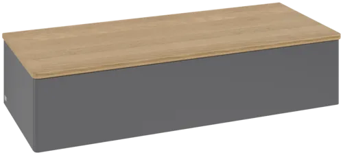 Bild von VILLEROY BOCH Antao Sideboard, mit Beleuchtung, 1 Auszug, 1200 x 268 x 500 mm, Front ohne Struktur, Anthracite Matt Lacquer / Honey Oak #L41001GK