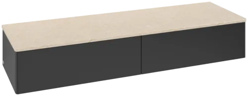 Bild von VILLEROY BOCH Antao Sideboard, mit Beleuchtung, 2 Auszüge, 1600 x 268 x 500 mm, Front ohne Struktur, Black Matt Lacquer / Botticino #L42003PD