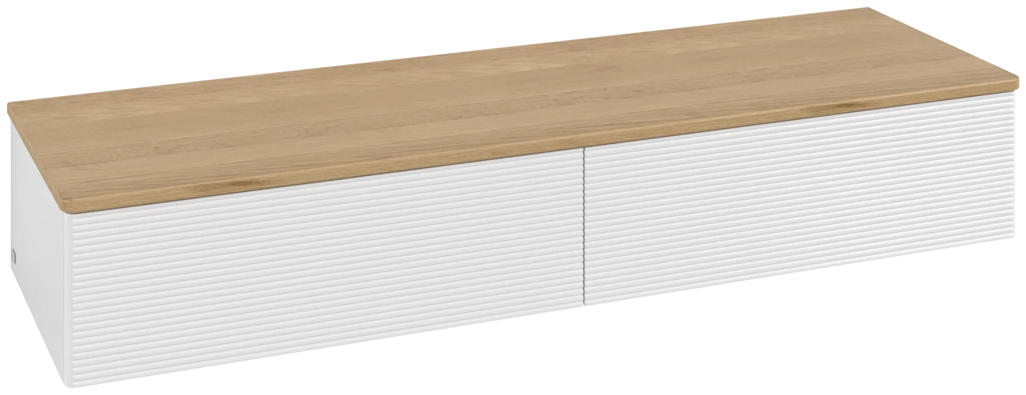 Bild von VILLEROY BOCH Antao Sideboard, mit Beleuchtung, 2 Auszüge, 1600 x 268 x 500 mm, Front mit Struktur, Glossy White Lacquer / Honey Oak #L42101GF
