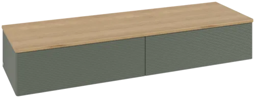 Bild von VILLEROY BOCH Antao Sideboard, mit Beleuchtung, 2 Auszüge, 1600 x 268 x 500 mm, Front mit Struktur, Leaf Green Matt Lacquer / Honey Oak #L42101HL