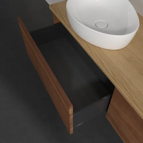 Bild von VILLEROY BOCH Antao Waschbeckenunterschrank, mit Beleuchtung, 2 Auszüge, 1600 x 360 x 500 mm, Front mit Struktur, Warm Walnut / Honey Oak #L39111HM