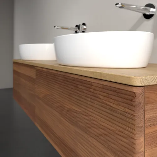 Bild von VILLEROY BOCH Antao Waschbeckenunterschrank, mit Beleuchtung, 2 Auszüge, 1600 x 360 x 500 mm, Front mit Struktur, Warm Walnut / Honey Oak #L39111HM