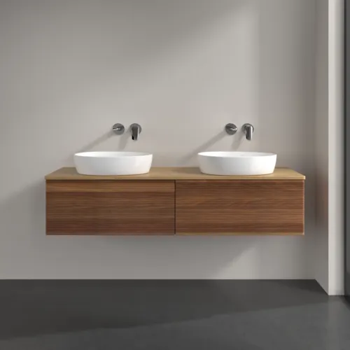 Bild von VILLEROY BOCH Antao Waschbeckenunterschrank, mit Beleuchtung, 2 Auszüge, 1600 x 360 x 500 mm, Front mit Struktur, Warm Walnut / Honey Oak #L39111HM