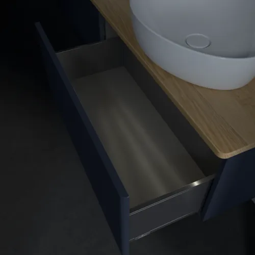 Bild von VILLEROY BOCH Antao Waschbeckenunterschrank, mit Beleuchtung, 2 Auszüge, 1600 x 360 x 500 mm, Front mit Struktur, Midnight Blue Matt Lacquer / Honey Oak #L39111HG