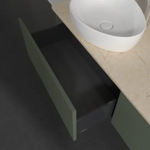 Bild von VILLEROY BOCH Antao Waschbeckenunterschrank, mit Beleuchtung, 2 Auszüge, 1600 x 360 x 500 mm, Front mit Struktur, Leaf Green Matt Lacquer / Botticino #L39153HL