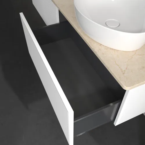 Bild von VILLEROY BOCH Antao Waschbeckenunterschrank, mit Beleuchtung, 2 Auszüge, 1600 x 360 x 500 mm, Front mit Struktur, White Matt Lacquer / Botticino #L39153MT