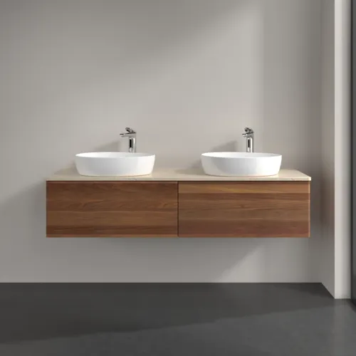 VILLEROY BOCH Antao Waschbeckenunterschrank, mit Beleuchtung, 2 Auszüge, 1600 x 360 x 500 mm, Front ohne Struktur, Warm Walnut / Botticino #L39053HM, Bild 3