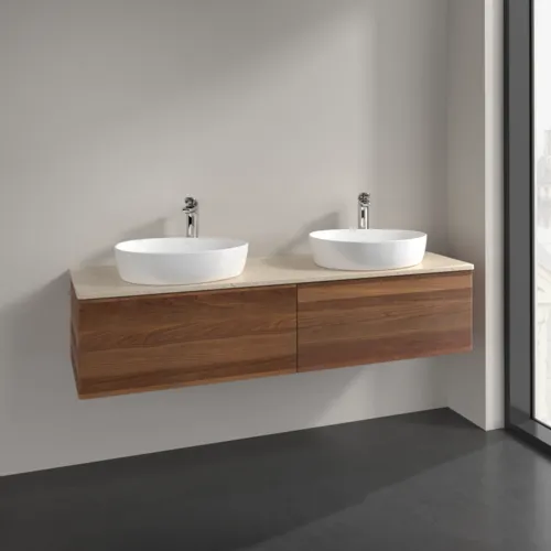 VILLEROY BOCH Antao Waschbeckenunterschrank, mit Beleuchtung, 2 Auszüge, 1600 x 360 x 500 mm, Front ohne Struktur, Warm Walnut / Botticino #L39053HM, Bild 2