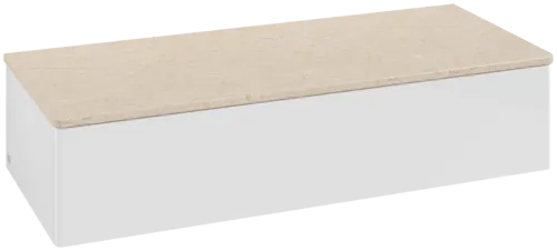 Bild von VILLEROY BOCH Antao Sideboard, mit Beleuchtung, 1 Auszug, 1200 x 268 x 500 mm, Front ohne Struktur, Glossy White Lacquer / Botticino #L41003GF