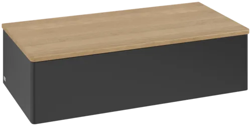 Bild von VILLEROY BOCH Antao Sideboard, mit Beleuchtung, 1 Auszug, 1000 x 268 x 500 mm, Front ohne Struktur, Black Matt Lacquer / Honey Oak #L40001PD