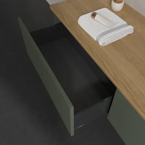 Bild von VILLEROY BOCH Antao Waschbeckenunterschrank, mit Beleuchtung, 2 Auszüge, 1600 x 360 x 500 mm, Front mit Struktur, Leaf Green Matt Lacquer / Honey Oak #L38151HL