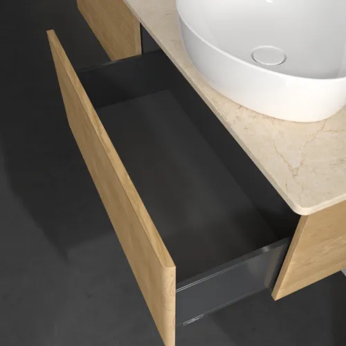 Bild von VILLEROY BOCH Antao Waschbeckenunterschrank, mit Beleuchtung, 2 Auszüge, 1600 x 360 x 500 mm, Front mit Struktur, Honey Oak / Botticino #L39113HN