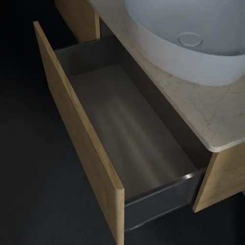 Bild von VILLEROY BOCH Antao Waschbeckenunterschrank, mit Beleuchtung, 2 Auszüge, 1600 x 360 x 500 mm, Front mit Struktur, Honey Oak / Botticino #L39113HN