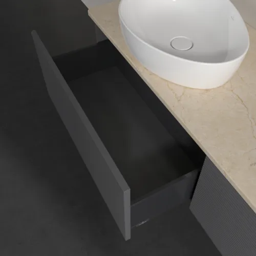 Bild von VILLEROY BOCH Antao Waschbeckenunterschrank, mit Beleuchtung, 2 Auszüge, 1600 x 360 x 500 mm, Front mit Struktur, Anthracite Matt Lacquer / Botticino #L39113GK