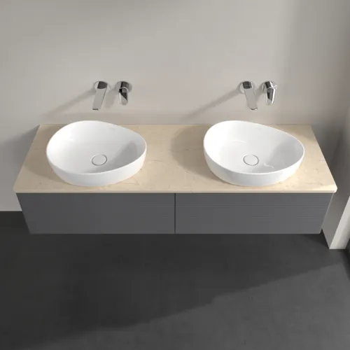 Bild von VILLEROY BOCH Antao Waschbeckenunterschrank, mit Beleuchtung, 2 Auszüge, 1600 x 360 x 500 mm, Front mit Struktur, Anthracite Matt Lacquer / Botticino #L39113GK