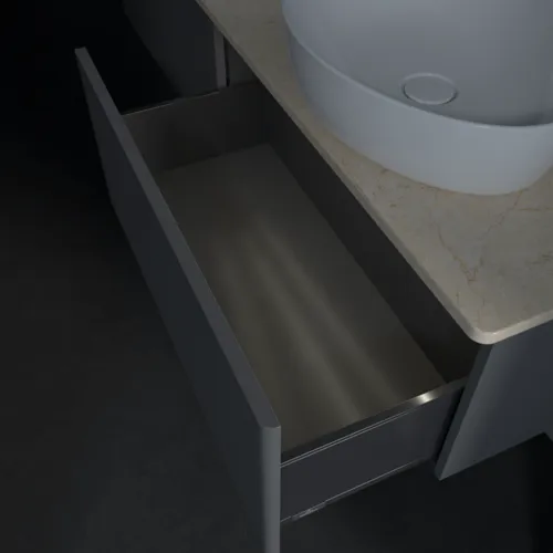 Bild von VILLEROY BOCH Antao Waschbeckenunterschrank, mit Beleuchtung, 2 Auszüge, 1600 x 360 x 500 mm, Front mit Struktur, Anthracite Matt Lacquer / Botticino #L39113GK