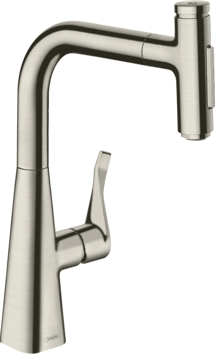 Зображення з  HANSGROHE Metris Select M71 Single lever kitchen mixer 240, pull-out spray, 2jet #73822800 - Stainless Steel Finish