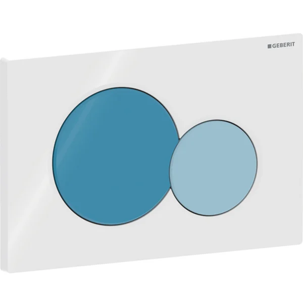 GEBERIT Bambini klozet için Geberit Sigma01 2 kademeli deşarj kumanda kapağı Kapak: beyaz Büyük yıkama butonu: okyanus mavi Küçük yıkama butonu: açık mavi #115.770.SX.5 resmi