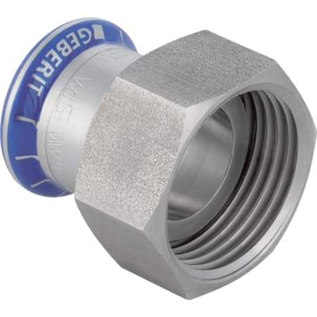 Зображення з  GEBERIT Mapress Stainless Steel adaptor with union nut made of CrNi steel (silicone-free) #85134