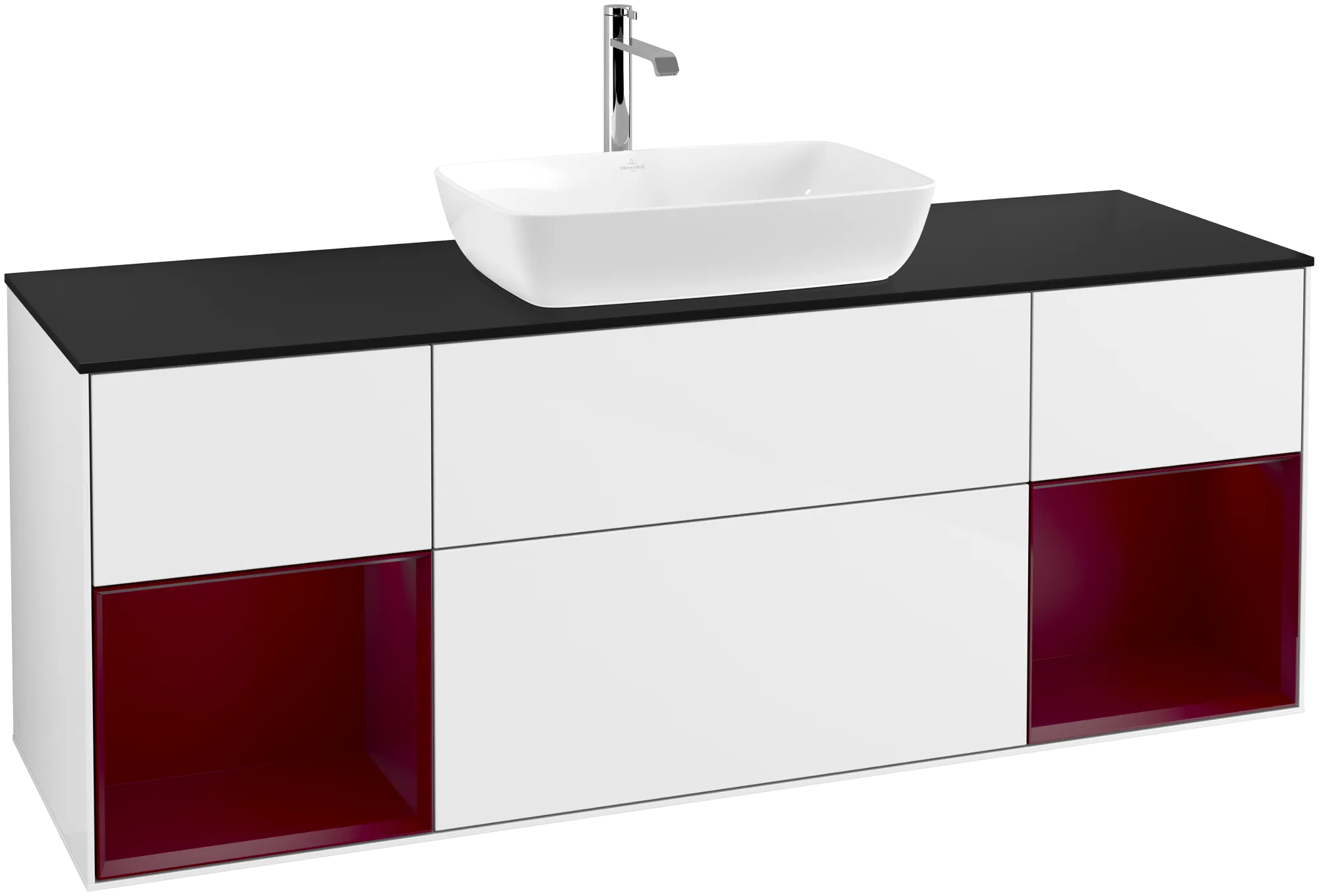 Obrázek VILLEROY BOCH Finion Vanity unit, with lighting, 4 pull-out compartments, 1600 x 603 x 501 mm, Glossy White Lacquer / Peony Matt Lacquer / Glass Black Matt #G862HBGF