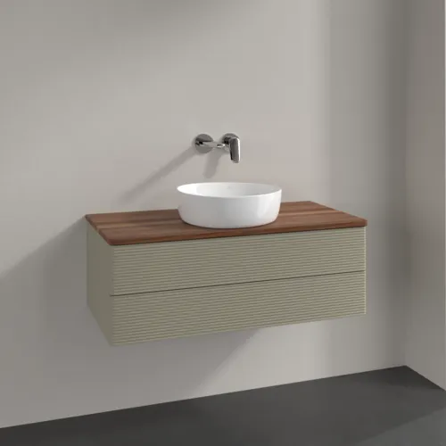 Bild von VILLEROY BOCH Antao Waschbeckenunterschrank, 2 Auszüge, 1000 x 360 x 500 mm, Front mit Struktur, Stone Grey Matt Lacquer / Warm Walnut #K20112HK