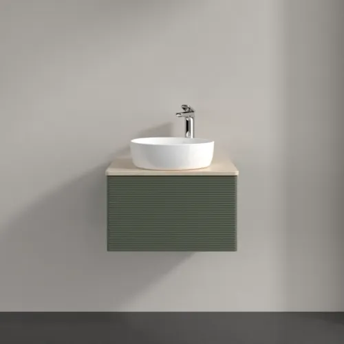 Bild von VILLEROY BOCH Antao Waschbeckenunterschrank, 1 Auszug, 600 x 360 x 500 mm, Front mit Struktur, Leaf Green Matt Lacquer / Botticino #K29153HL